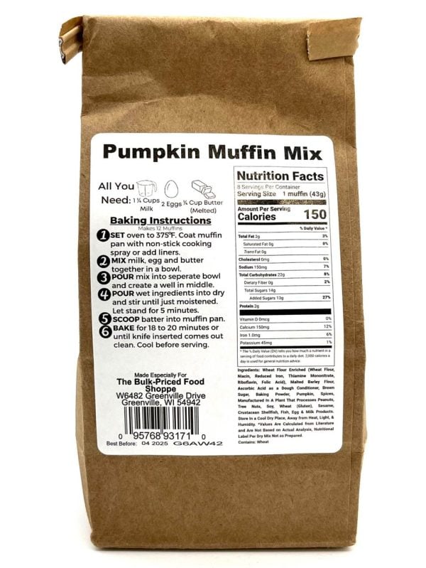 willow creek mill pumpkin muffin 16 oz.
